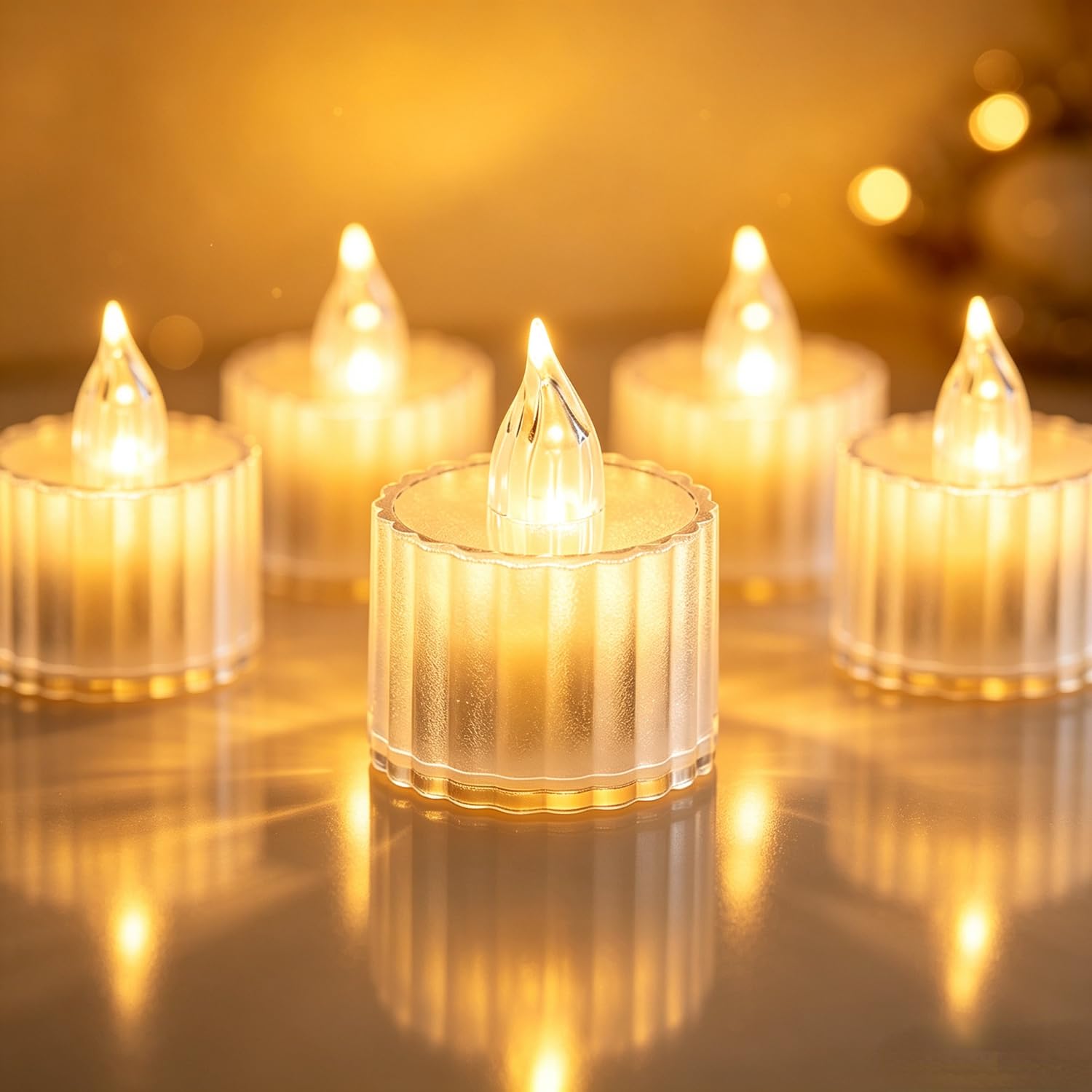 4-12 pcs Realistic and Bright Battery Operated Flameless LED Tea Lights Candles,Crystal Electric Fake Candles for Halloween Valentine's Day Weddings Christmas Party Festivals Decoration in Warm Yellow