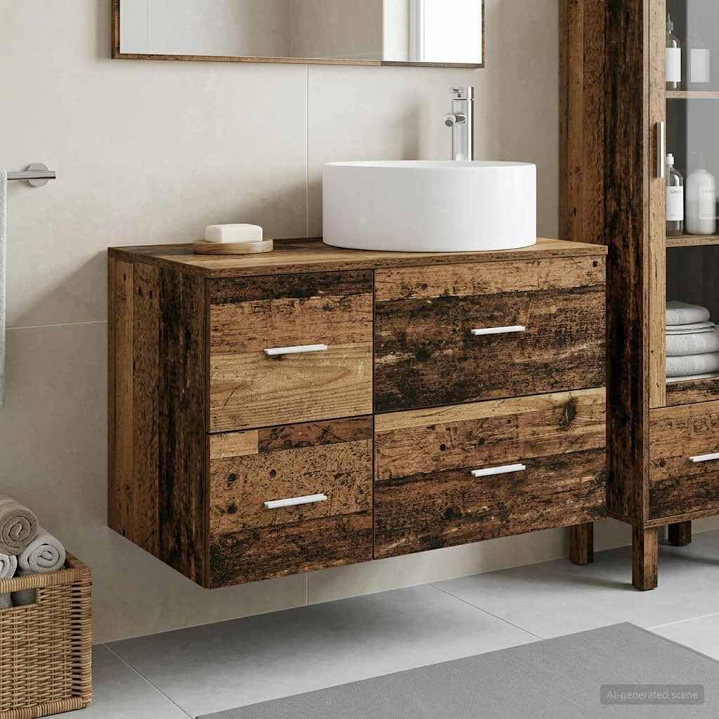 2-teiliges Badezimmermöbel-Set aus Holz mit Waschbecken