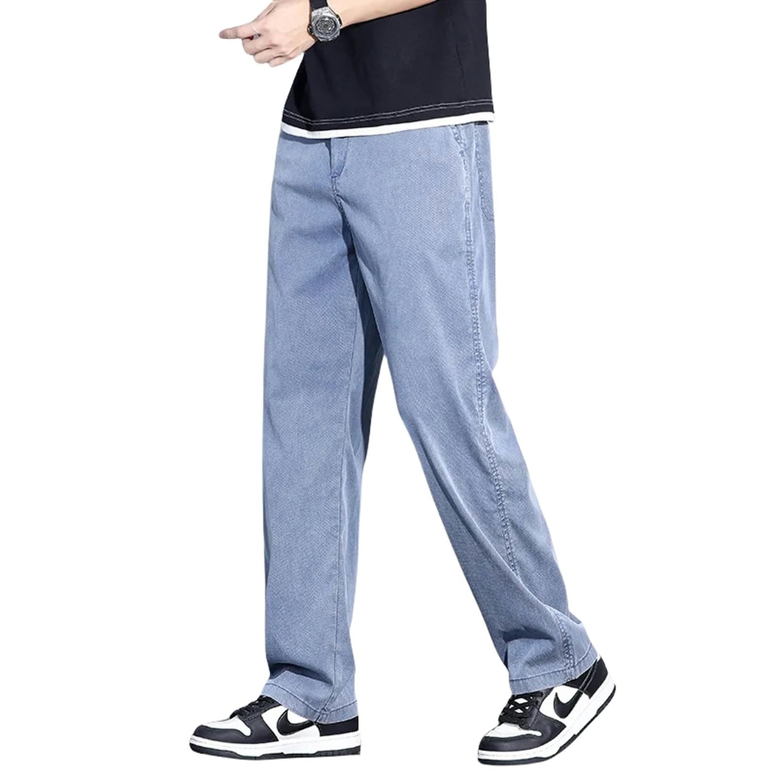 Jeans Uomo Larghi Jeans in Tessuto Lyocell Jeans Elastico in Vita Sciolto Pantaloni di Denim Dritto Maschio Plus Size