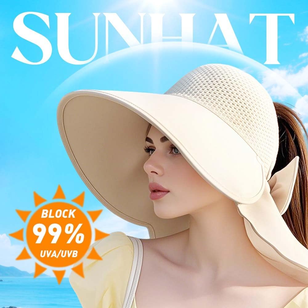 Women's Wide Brim Sun Hat with Removable Neck Flap,Sun Protection Summer Visor Hat,Beach Hat for Outdoor Travel Every Season