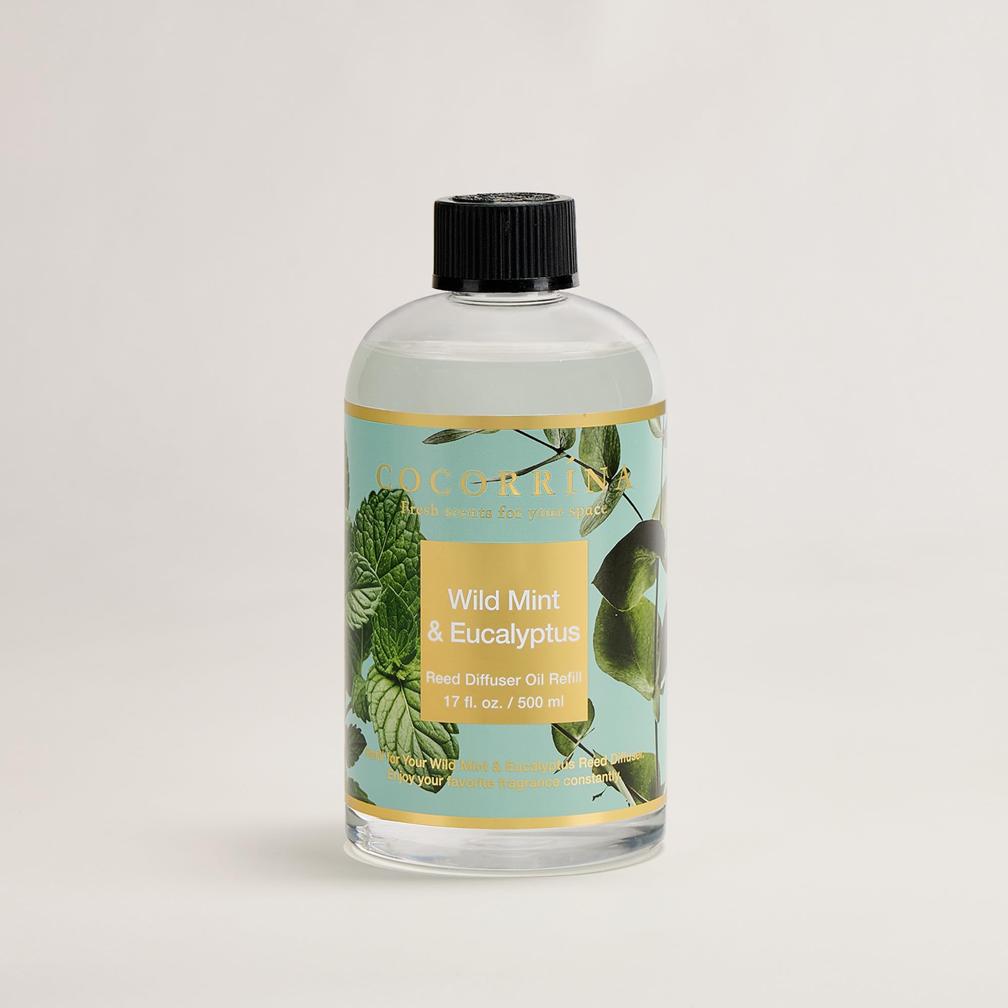 COCORRÍNA Ricarica Diffusore Ambiente 500ml con 8 Bastoncini, Wild Mint & Eucalyptus, Profumo Lungo Durata con Oli Essenziali Naturali, Camera da Letto e Bagno