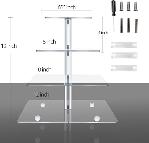 Miniatura 5 de Clay Tonic Soporte cuadrado de 4 niveles para cupcakes de vidrio acrílico, soporte para tartas, soporte para cupcakes, soporte de postre, plato para
