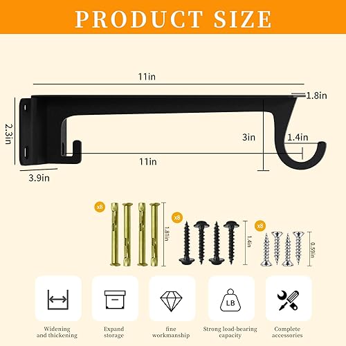Vista 2 de Closet Rod Support Bracket 12 inch WYGWP Heavy Duty Closet Shelf Brackets Supports 200lbs,Sturdy Closet Shelves Wall Mounted for DIY Home and Closet