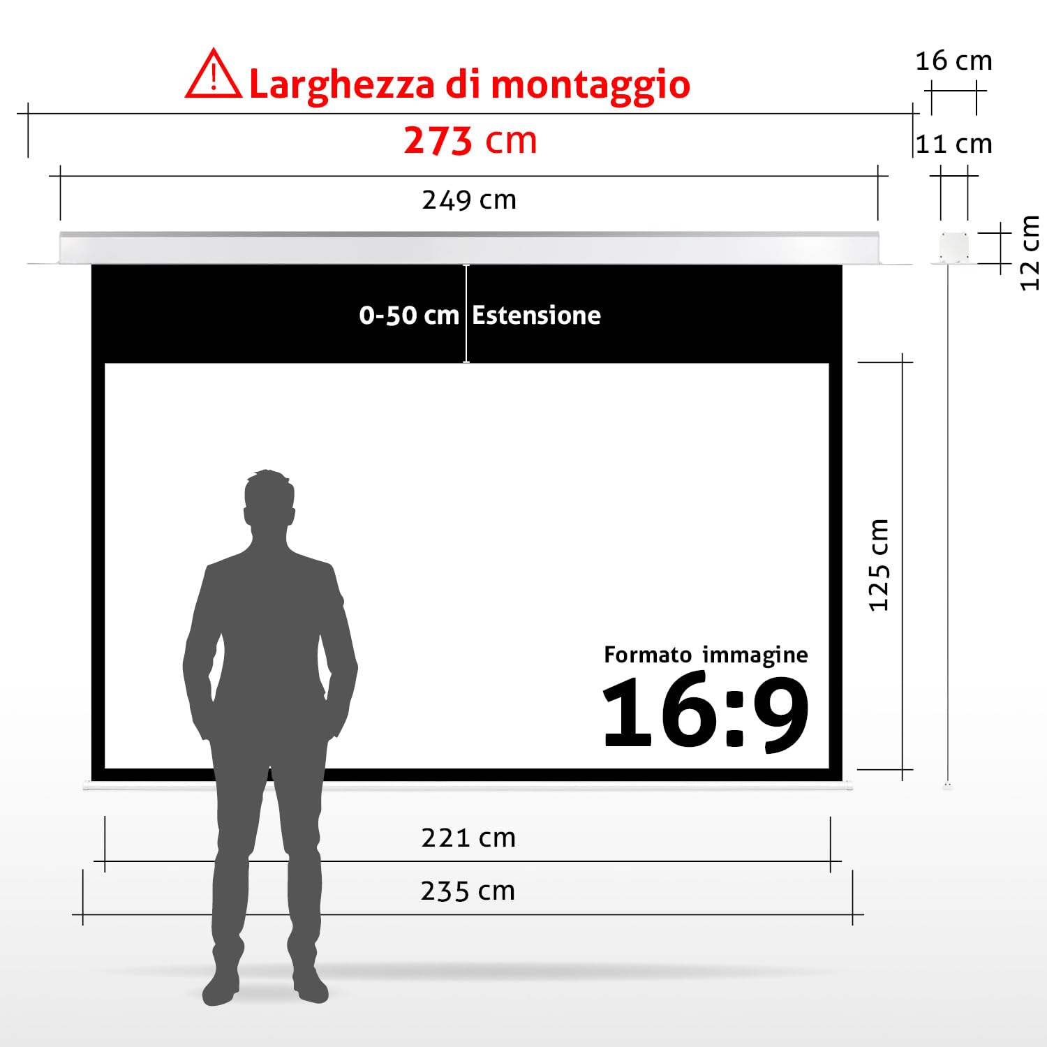 ESMART Expert CSX Schermo da incasso a soffitto 221 x 125 cm (100") 16:9 | Telecomando a infrarossi | Controllo del trigger | Schermo di proiezione del motore del proiettore elettrico per home cinema
