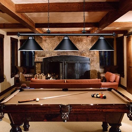 Miniatura 7 de Wellmet Lámpara de mesa de billar de 3 luces, lámpara colgante de isla de cocina retro vintage con pantalla negra mate, lámpara industrial moderna