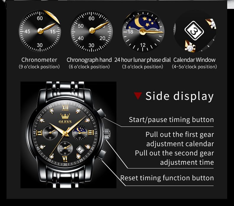 OLEVS Watches for Men Dress Watch with Day Classic Wrist Watches Multifunction Luminous Men Stainless Steel Wristwatch Water Resistant Chronograph Men Business Watches - Image 6