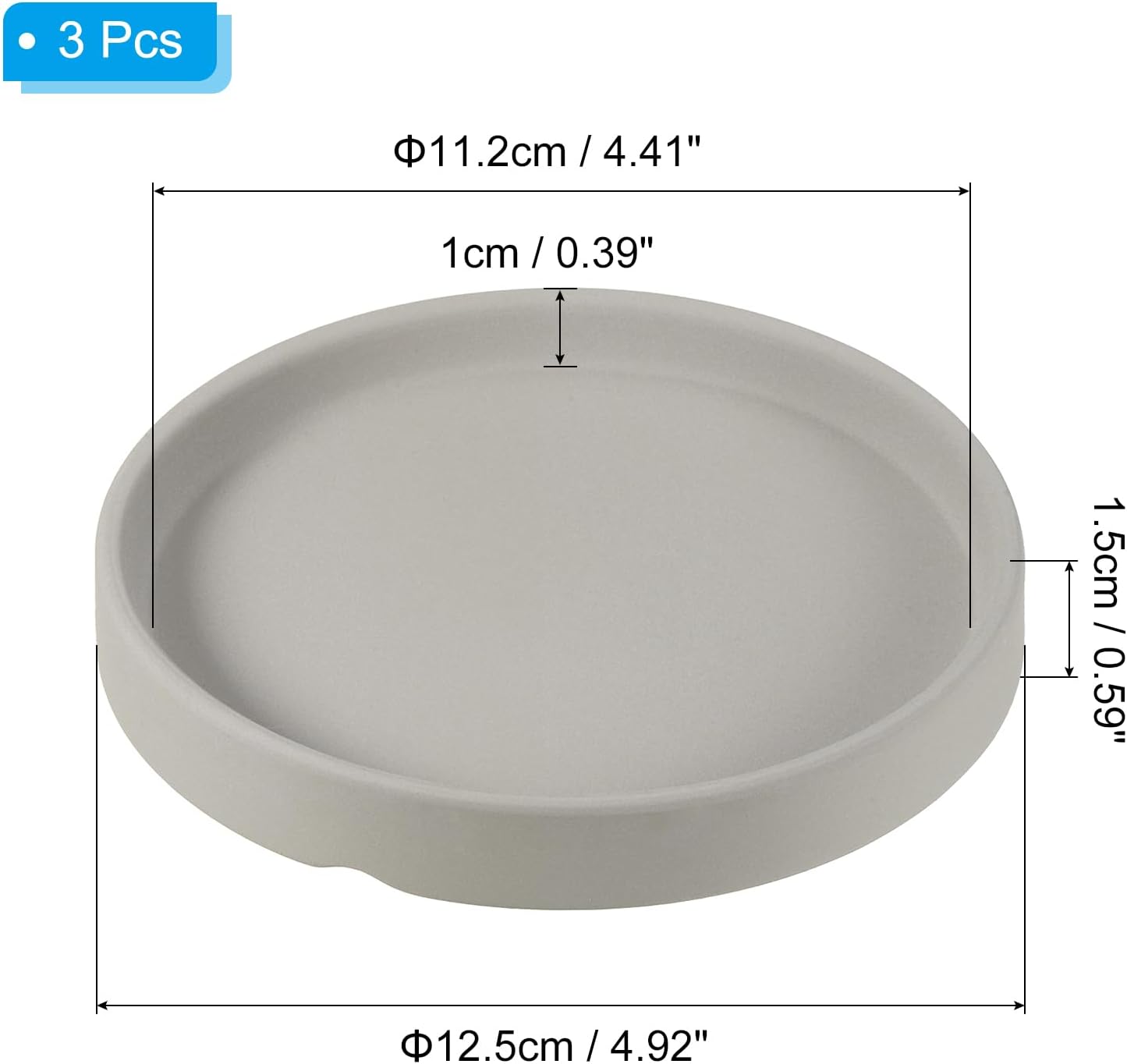 PATIKIL Plant Pot Saucer 5 Inch OD, 3 Pack Ceramic Round Flower Drip Tray for Indoor Outdoor, Light Gray