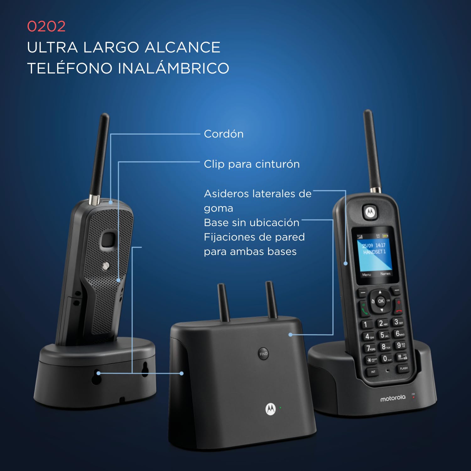 Motorola Voice O202 Pack de Teléfonos Inalámbricos Profesional de Largo Alcance hasta 1 km, IP67 Resistente al Agua y Polvo, Uso Industrial, Manos Libres, Carga Inductiva