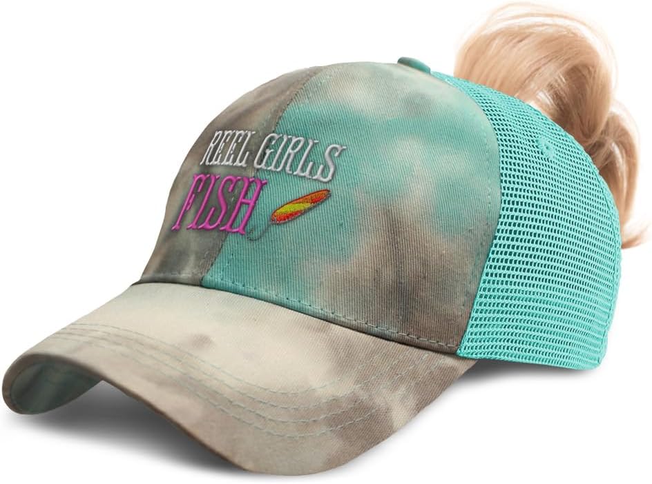 Speedy Pros Womens Ponytail Cap Reel Girls Fish Cotton Distressed Trucker Hats