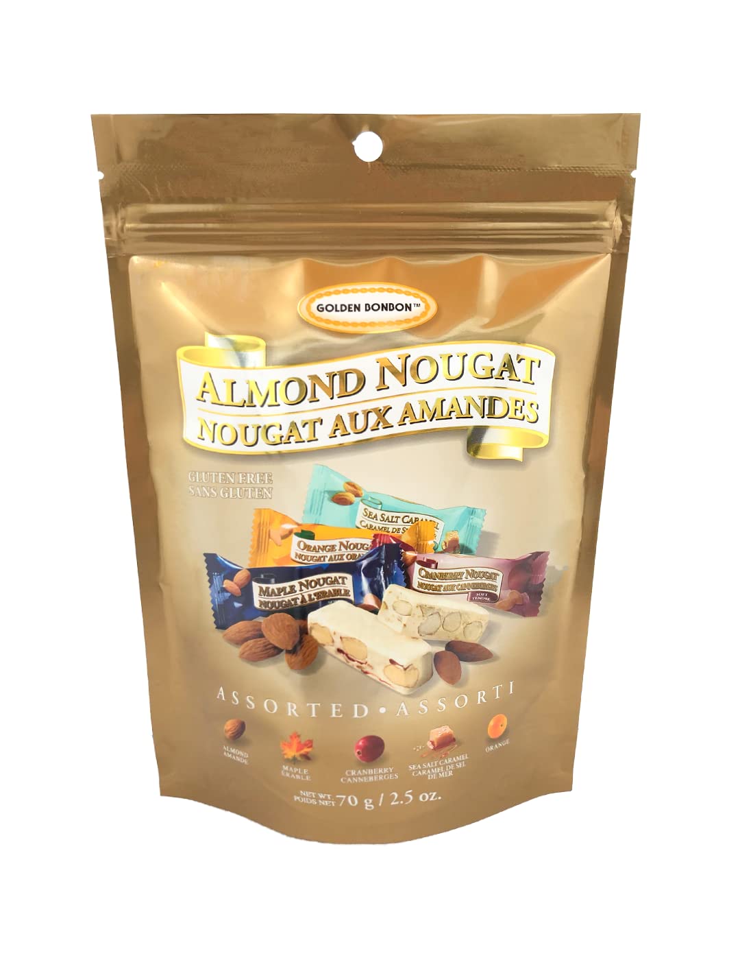 Golden Bonbon Italian Assorted Almond Nougat Candy, Individually Packed Chewy Gluten Free Nougat, Original Full of Almonds, Halal Candy (2.5 Oz, Almond)