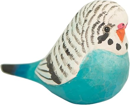 Handmade Wooden Carved Bird Figurines, Creative Small Wooden Bird Statue for Home Decor, Unique Bird Gifts for Bird Lovers Blue Budgerigar