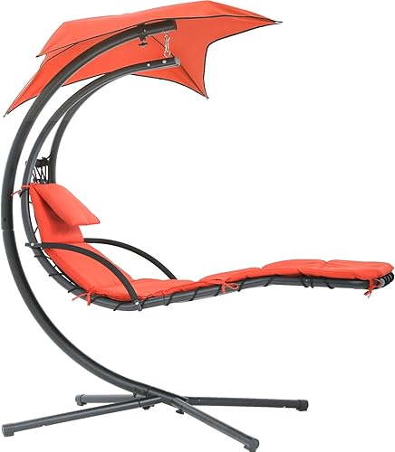 PayLessHere Silla hamaca con almohada integrada y silla de columpio extraíble para patio, toldo hamaca soporte de arco para porche de aire para