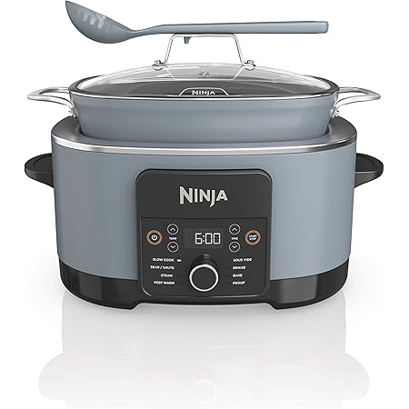 Ninja MC1001 Foodi PossibleCooker PRO 8.5 Quart Multi-Cooker, with 8-in-1 Slow Cooker, Dutch Oven, Steamer & More, Glass Lid & Integrated Spoon, Nonstick, Oven Safe Pot to 500°F, Sea Salt Gray