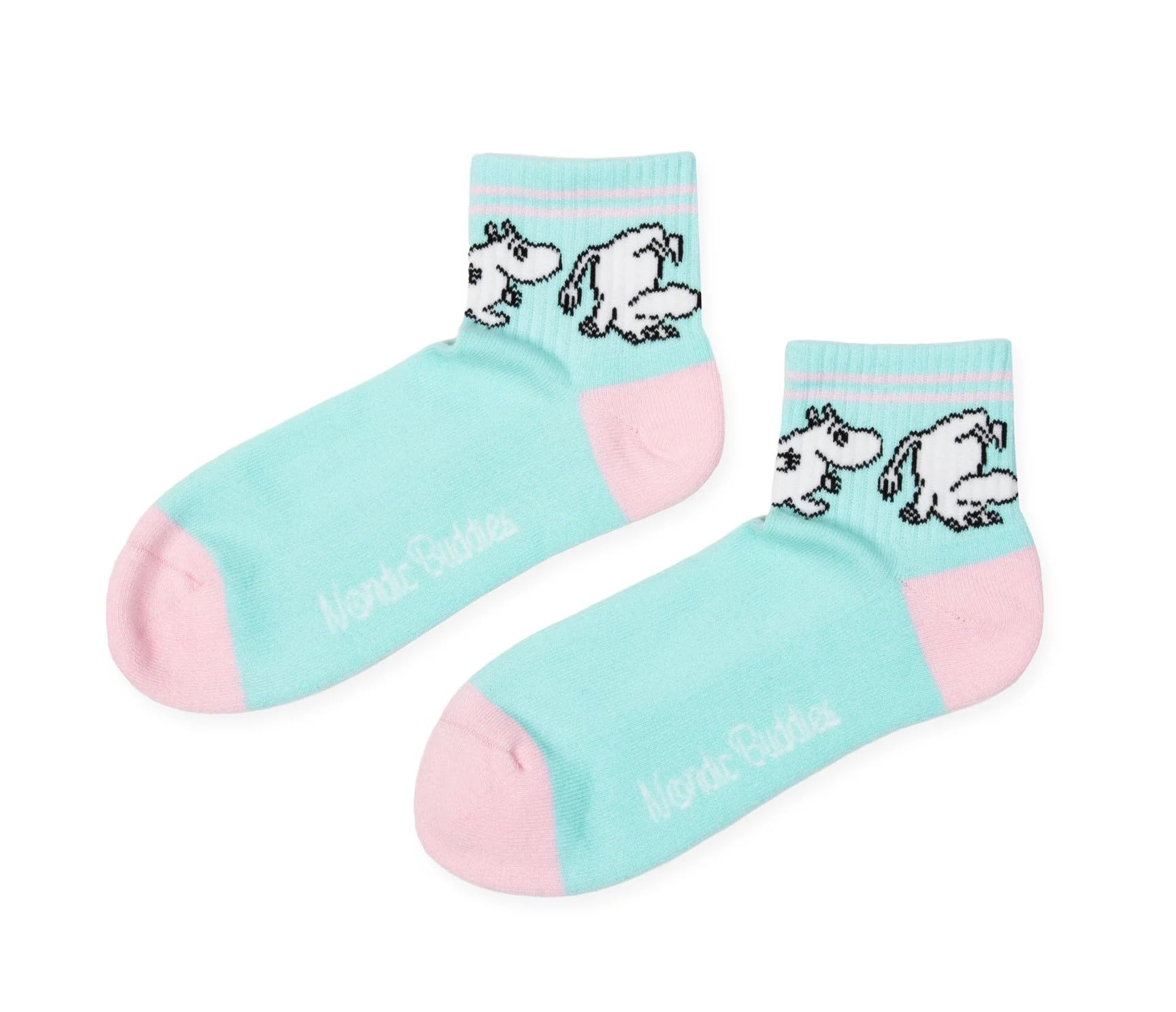 Nordicbuddies Unisex Pastel Mint And Light Pink Moomin Retro Ladies Ankle Socks, Eu36-42, Uk3-9