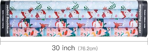 Miniatura 10 de RUSPEPA Papel de regalo de Navidad, papel kraft  copos de nieve, automóvil y árbol de Navidad, rayas y Feliz Navidad  4 rollos  30 pulgadas x 10
