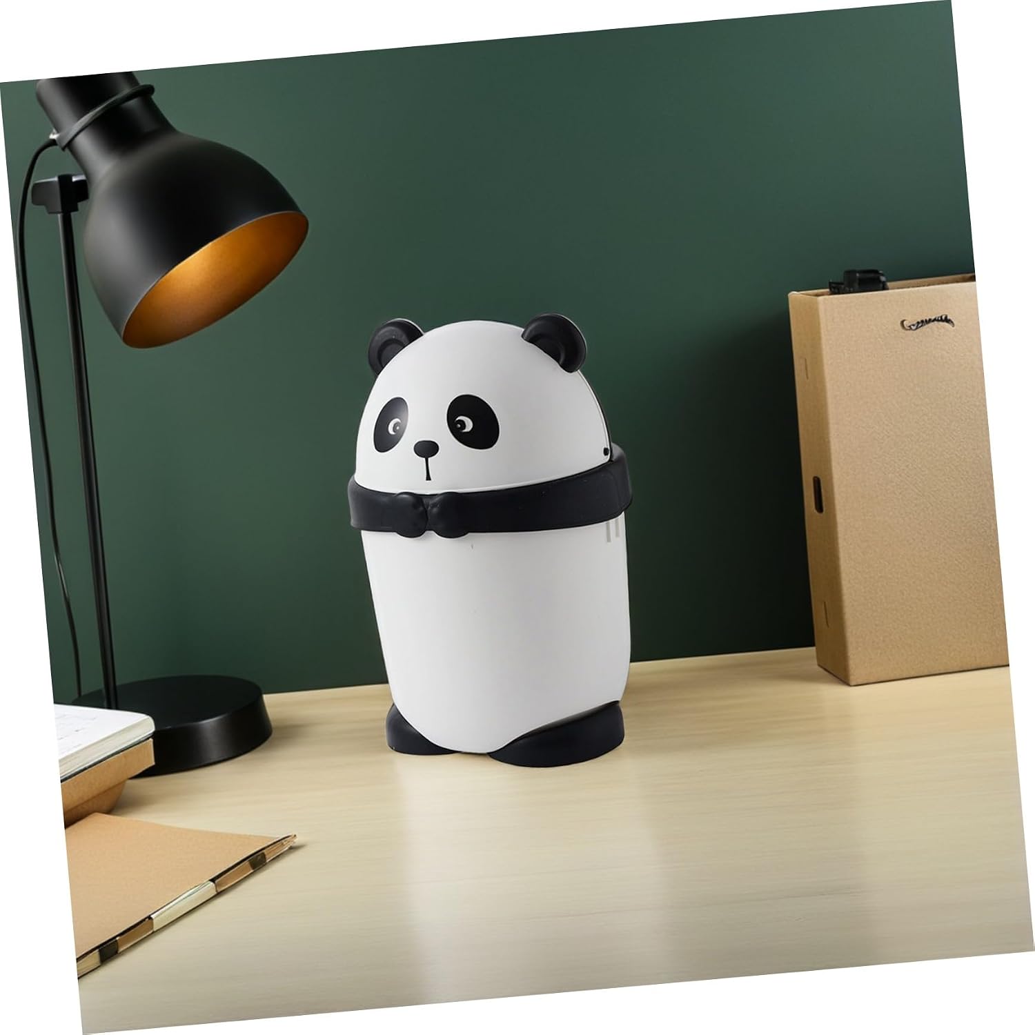 Plastic Wastebasket with Cover Cartoon Panda Trash Can