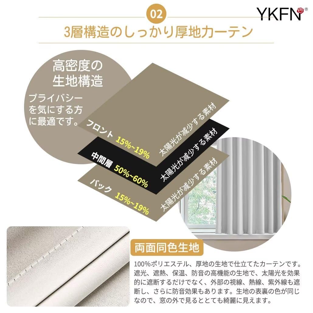 Amazon｜YKFN 遮光カーテン 丈200cm 幅120cm 1枚 小窓 カーテン 遮光