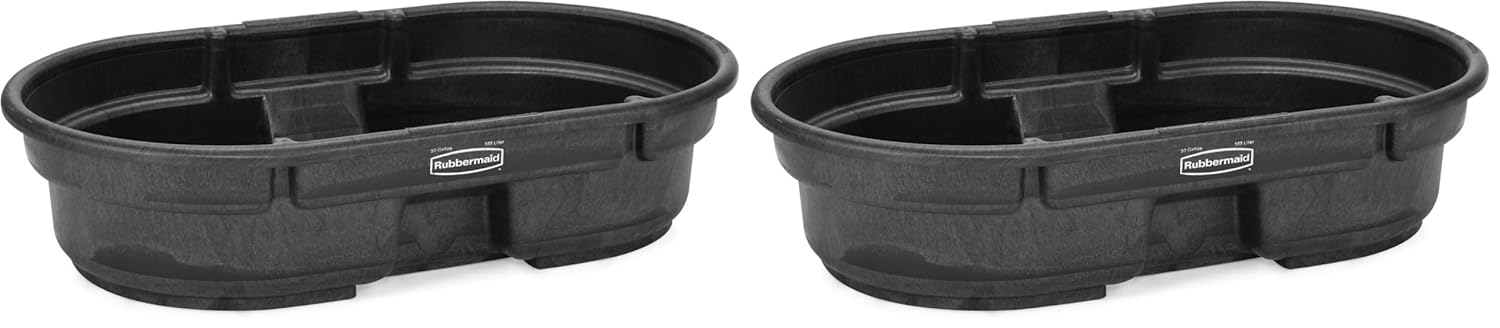 Rubbermaid Commercial Products Stock Tank, 50-Gallons, Structural Foam, Heavy Duty Container, for Livestock/Animal/Cattle Feed & Water, Outdoor Homemade Pool/Hot Tub/Bathtub, & Pet Cleaning/Dog Wash