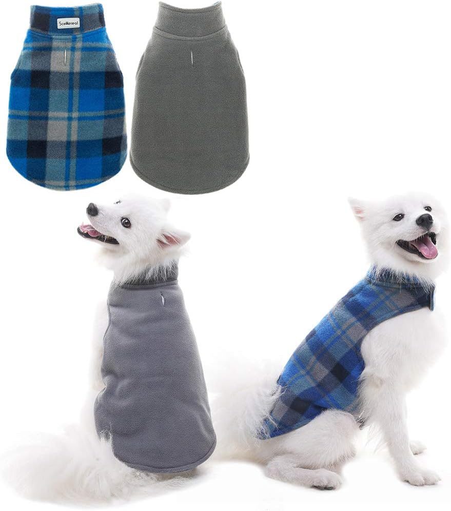 Dog Winter Coat Clothes Reversible Fleece Jacket Warm Coats Windproof Christmas Costume Xmas Gifts for Cold Weather Wearing