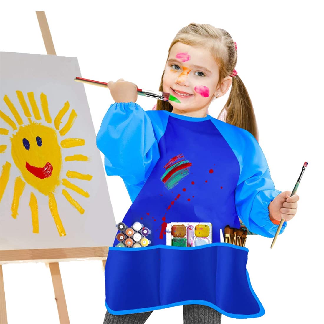 Blouse De Peinture Imperméable Enfant – Tablier Manches Longues, 3 Poches, Taille M 5-8 Ans, Protège Les Vêtements