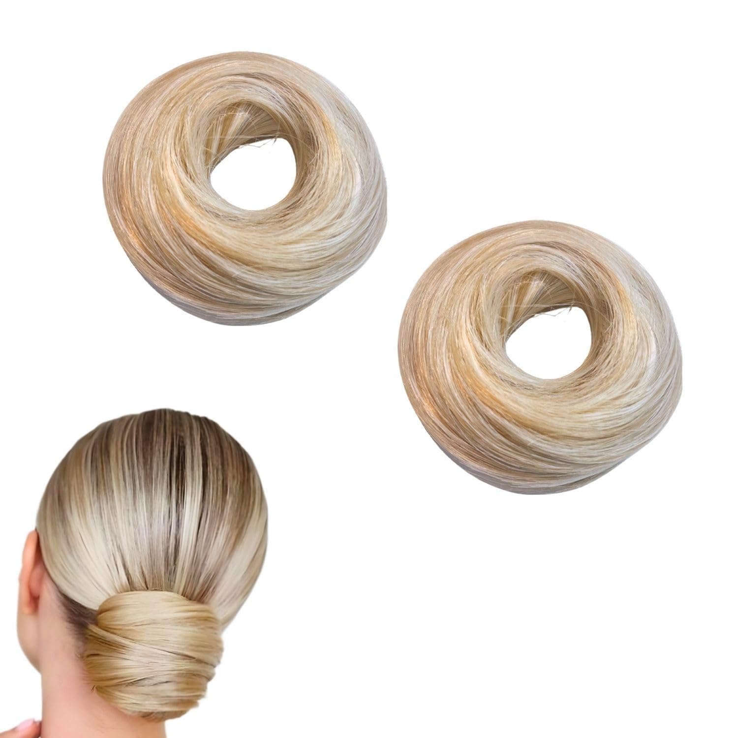 2 Pezzi Elastico Capelli per Chignon - Fasce per Capelli Finti Morbide e Resistente - Posticcio per Capelli Chignon con Effetto Naturale - Ideale per Trecce, Code e Acconciature - Biondo