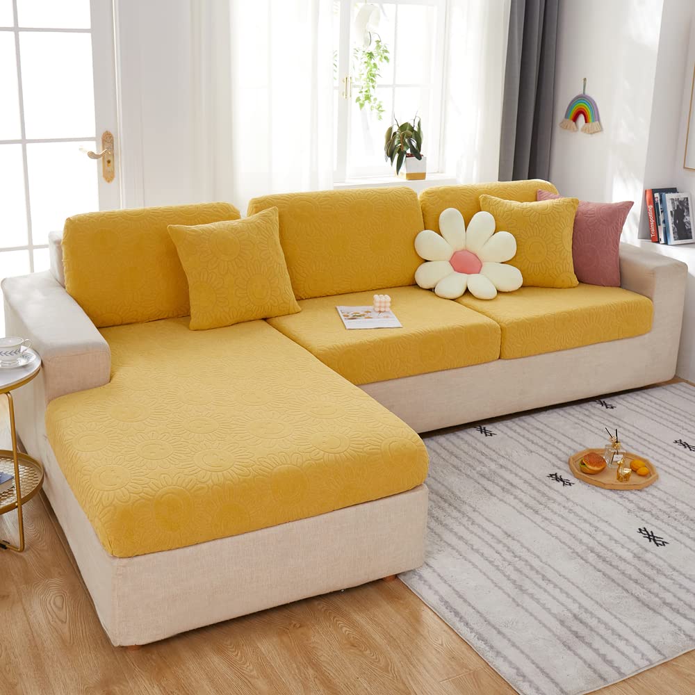 Housse de coussin de canapé en velours jaune taille L pour dossier de salon
