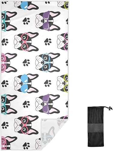 Toalla de playa de microfibra con diseño de bulldogs franceses para niños, de gran tamaño, súper absorbente, toalla de piscina a prueba de arena disponible en Yaxa El Salvador