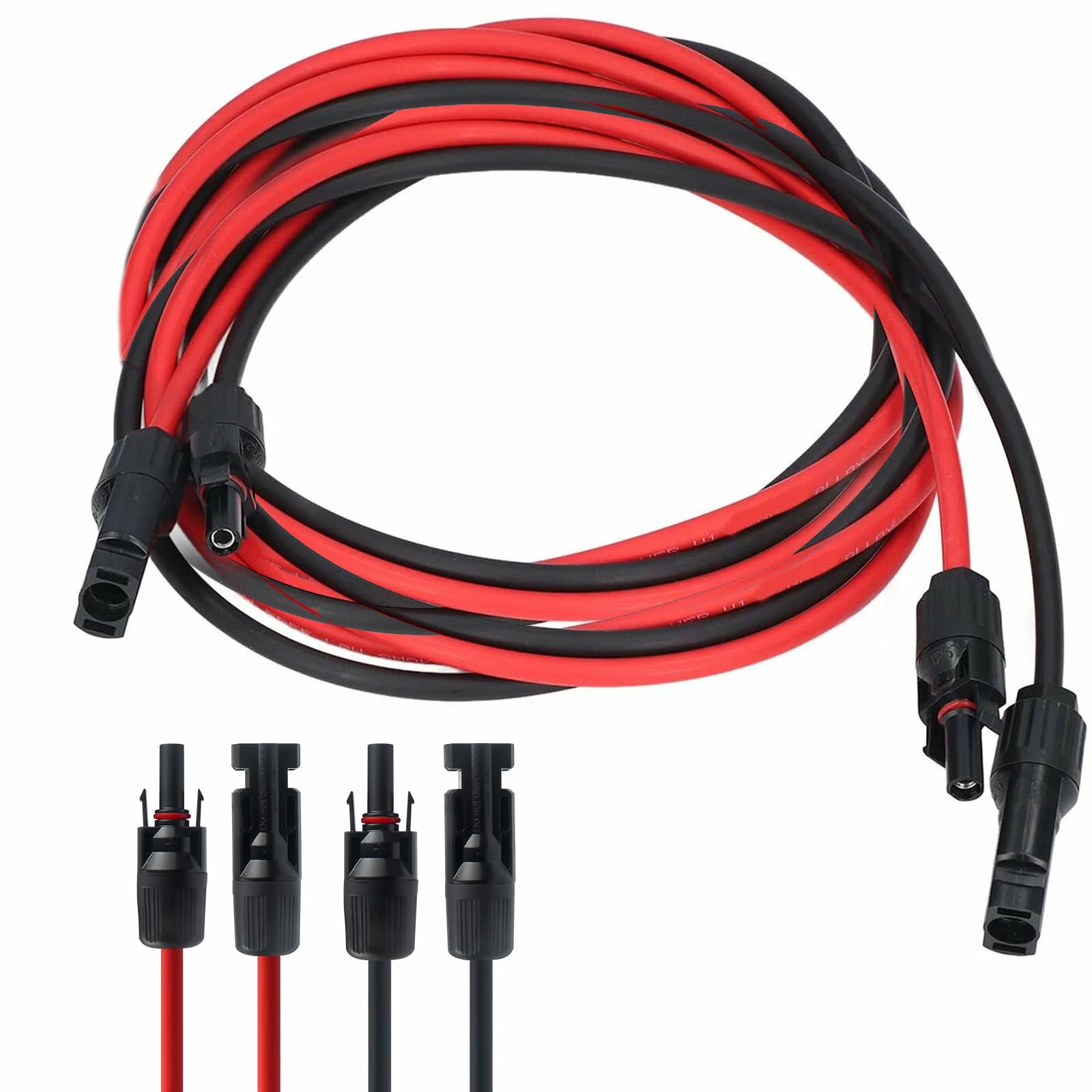 Uncle yang Solarkabel 6mm²/4mm² Verlängerung - IP67 MC-4 Kabel für Photovoltaik Solarpanel - 1 Paar (Rot & Schwarz) XLPE-Isolierung - 0.5M/1M/2M/3M/4M/5M (4M, 6mm²)