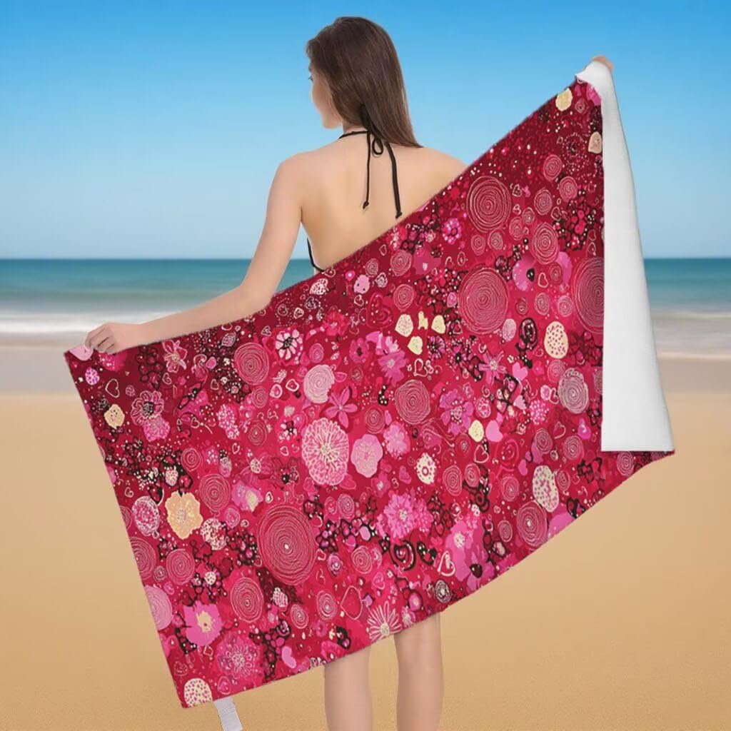 Telo Mare XXL 220x100cm/35x70cm, 2 Set Telo Mare Microfibra Rosso Asciugamano Palestra Uomo, Antisabbia, Leggero, Asciugatura Rapida, Teli da Spiaggia Grandi Accessori per Camping Natation Yoga K-3