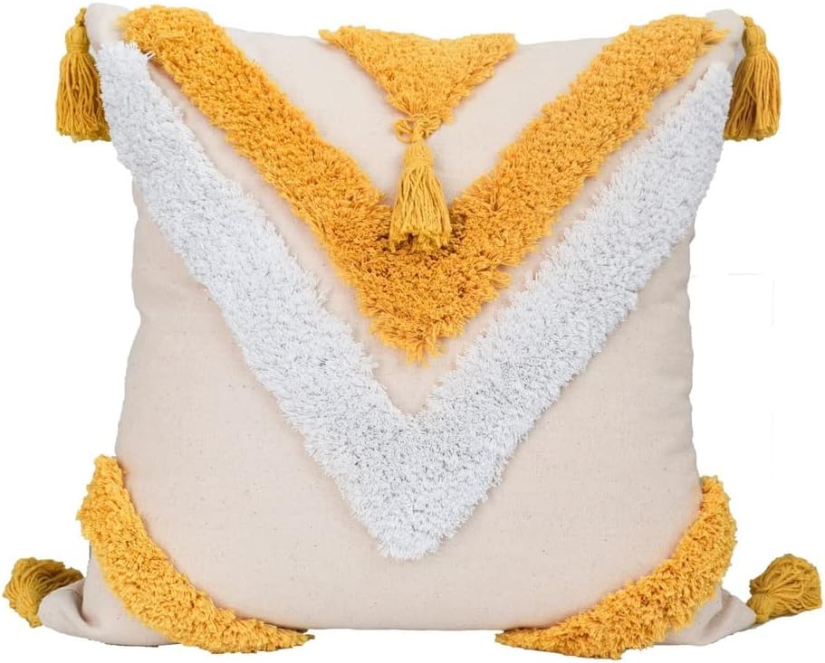 Pillowcase Washed Cotton ，Pillow Cover ， 未处理 Loop Velvet Pillowcase Tufted Cushion Embroidered Pillowcase Tassel Pillow Home B&B Decorative Cushion Cover(D)