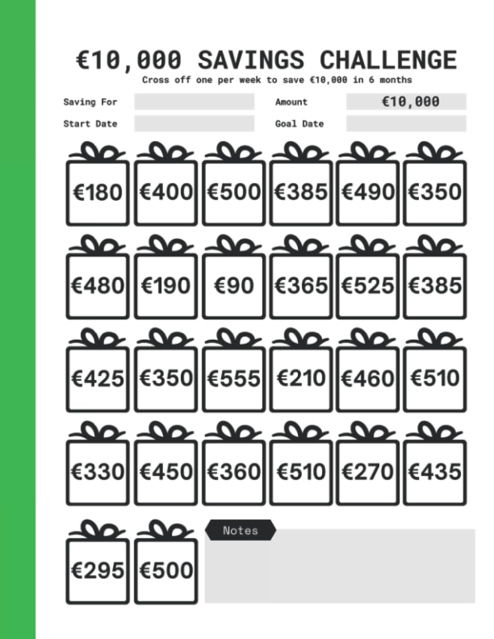 26 Week Money Challenge Tracker: €10,000 Savings Challenge In 6 Months - Weekly Bingo Money Saving Planner To Help You Save 10K Euro