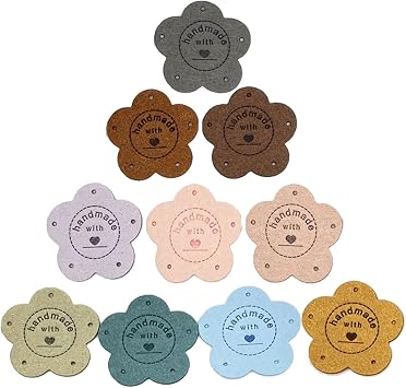 40 Pcs PU Leather Label Faux Leather Handmade Sew on Tag Label Handmade Embossed Tag for DIY Jeans Bags Shoes HatH, 10c
