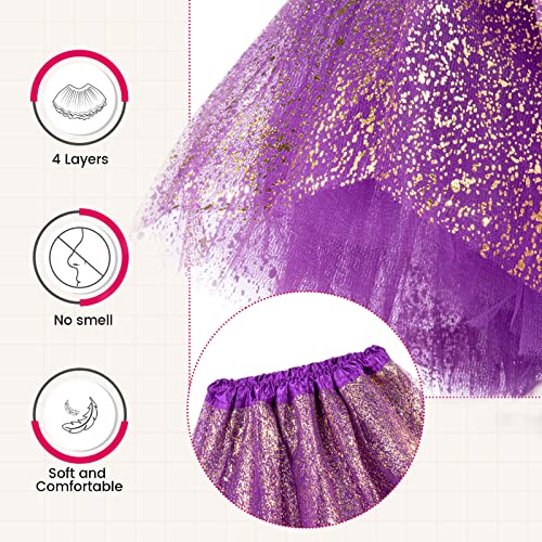 Simplicity Girls Tutu Purple Tutu Girls 4 Layers Tulle Tutu Skirt Girls Glitter Tutu, Dark Purple, 2-5 Years #TOP3