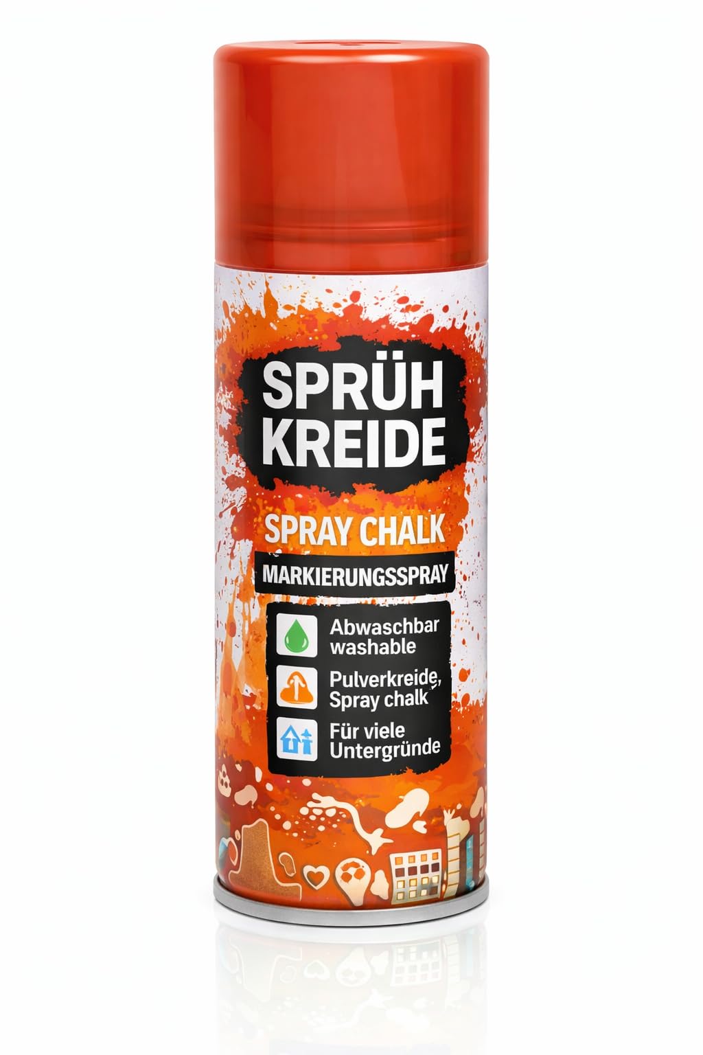 Buntes Sprühkreide Set (je 100ml) | 6, 12 oder 24 Dosen | Abwaschbares Kreidespray für Kinder & Party | Temporäres Markierungsspray für Auto, Straße & Deko (24 Stück)