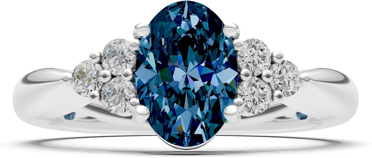 PEORA Oval Cut Alexandrite Solitaire Band Available in Solid 10K, 14K or 18K Ring – White, Yellow or Rose Gold