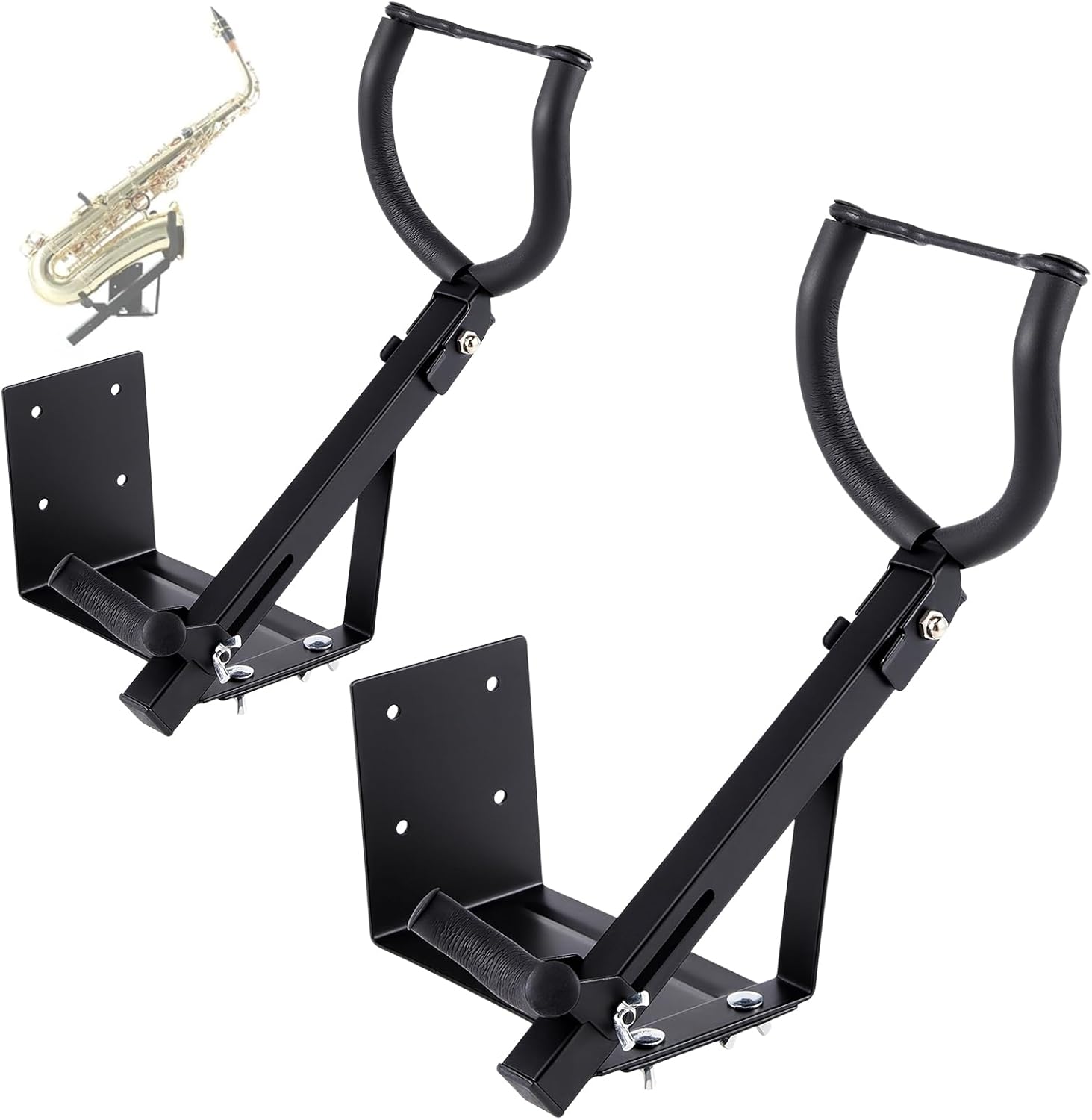 2 Pcs Saxophone Wall Mount Tenor Alto Saxophone Stand Holder Display Rack Metal Alto Sax Stand Wall Hanger for Music Studio Instrument Shop Home Accessories Sax Lover Gifts, Black