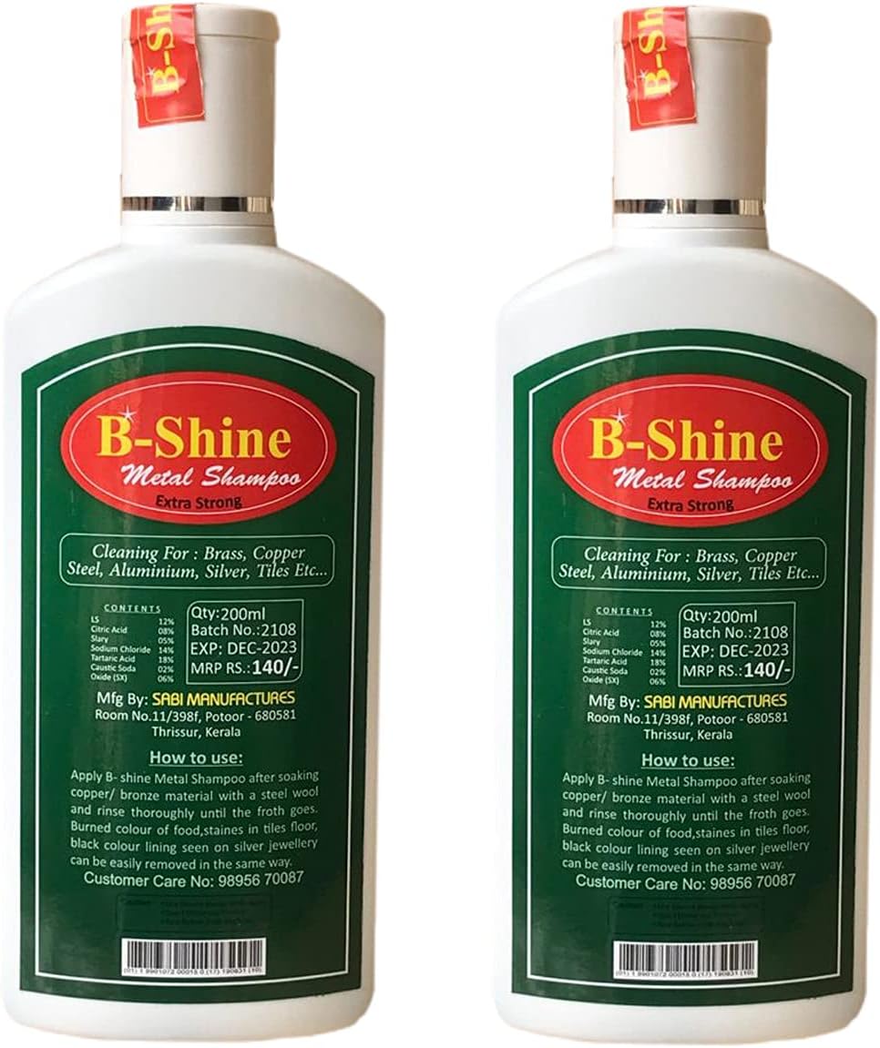 B Shine Metal Shampoo [Extra Strong 400 ml] for Copper, Brass, Steel, Silver, Tiles Aluminium Etc.... (200 ML x 2).