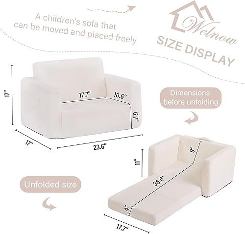 Miniatura 3 de Welnow Sofá 2 en 1 para niños, silla convertible para niños pequeños, sofá plegable Chirldren sofá plegable para niños con bolsillos laterales y