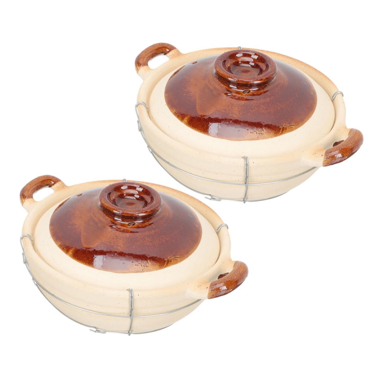 NUOBESTY Juego de 2 Cazuelas de Barro con Tapa y Mango, Distribución Uniforme del Calor y Agarre Seguro, Ideales para Cocinar Guisos y Sopas en Casa