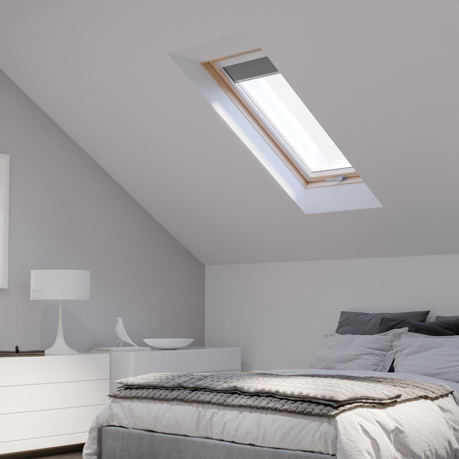 Lucernario Velux Gruppe 78 x 118 cm RoofLITE+ | Finestra con doppia vetratura | Finestra obliqua in legno | Finestra basculante inclusa di telaio per copertura in tegole (fino a 50 m+ Set di