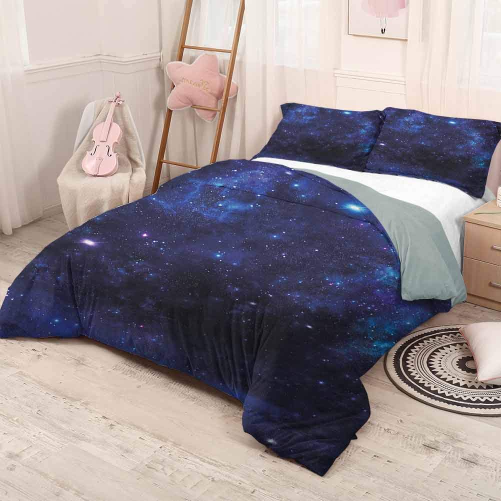 prunushome Sky 3 Piece Bedding SetsAbstract Astronomy Themed Nebula Illustration with Stars Science Inspired Universe Printing Bedclothes Decor Pink Blue Black 104x90in/20x35inx2
