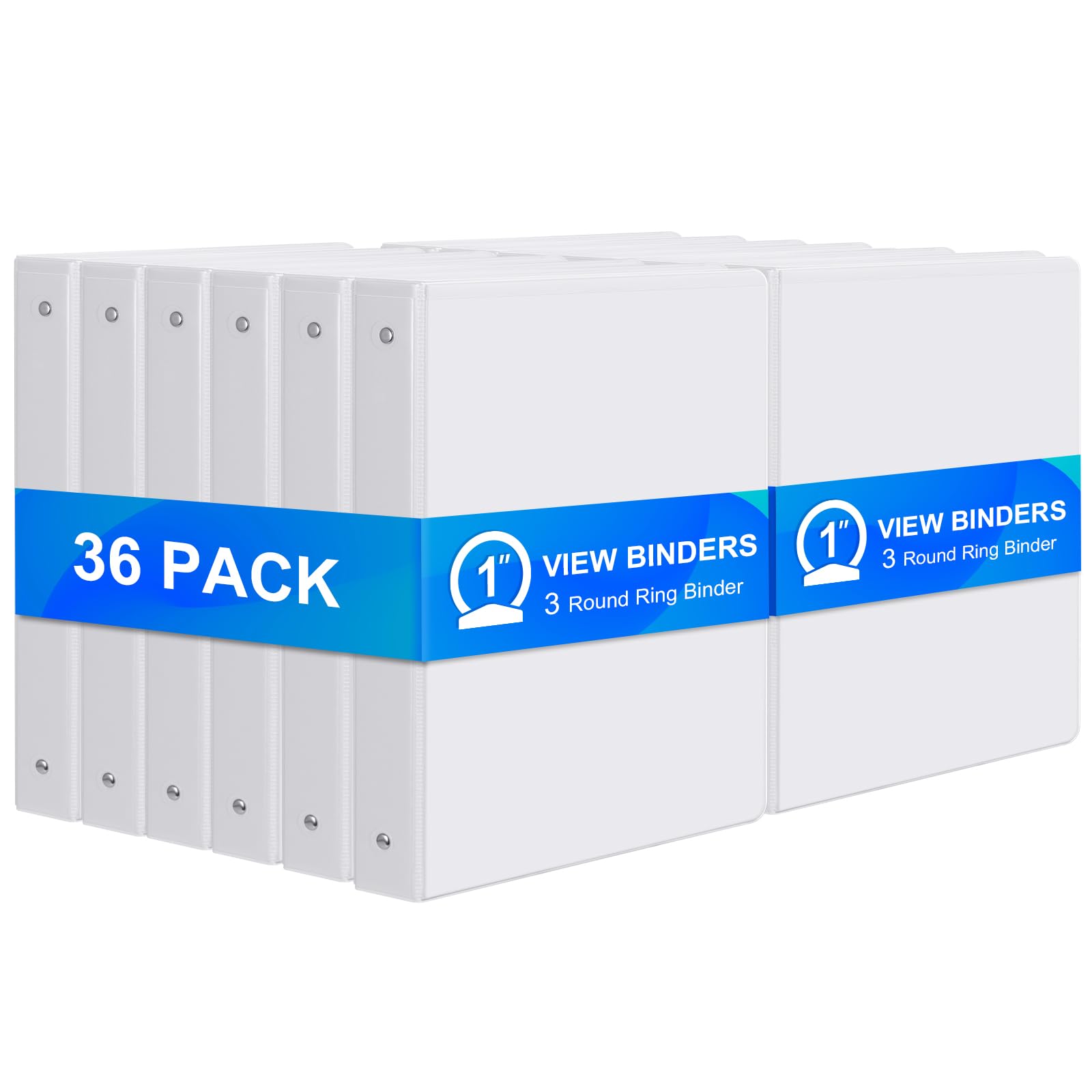 ViVin Raccoglitori da 2,5 cm a 3 anelli, robusti raccoglitori a 3 anelli, confezione da 36, bianco | Senza PVC, adatto a 200 fogli di carta da 21,9 x 27,9 cm, copertina trasparente, 2 tasche interne, per ufficio, casa, scuola