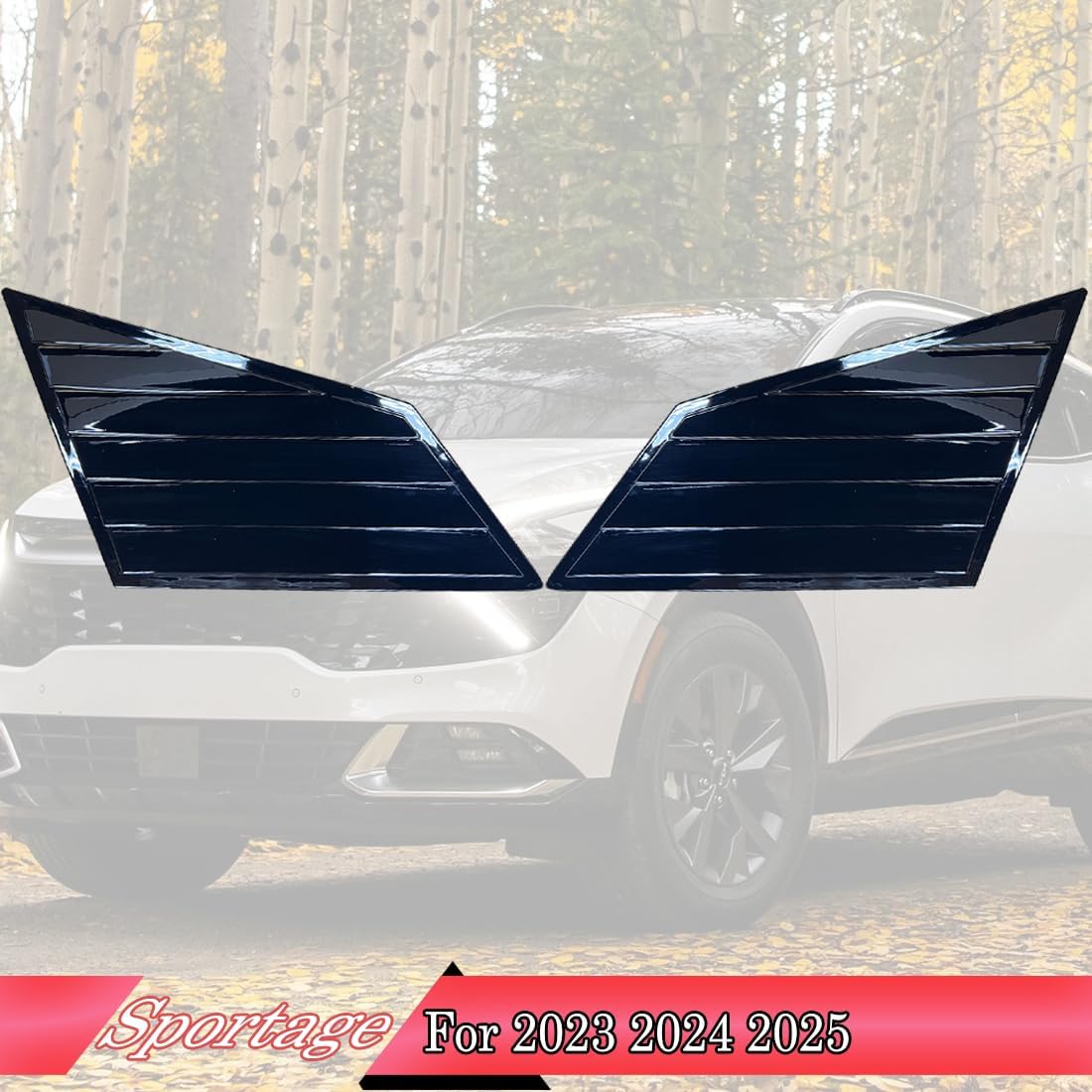 Window Louvers 2Pcs for Kia Sportage 2023-2025, ABS Plastic, Bright Black, Painted, Window