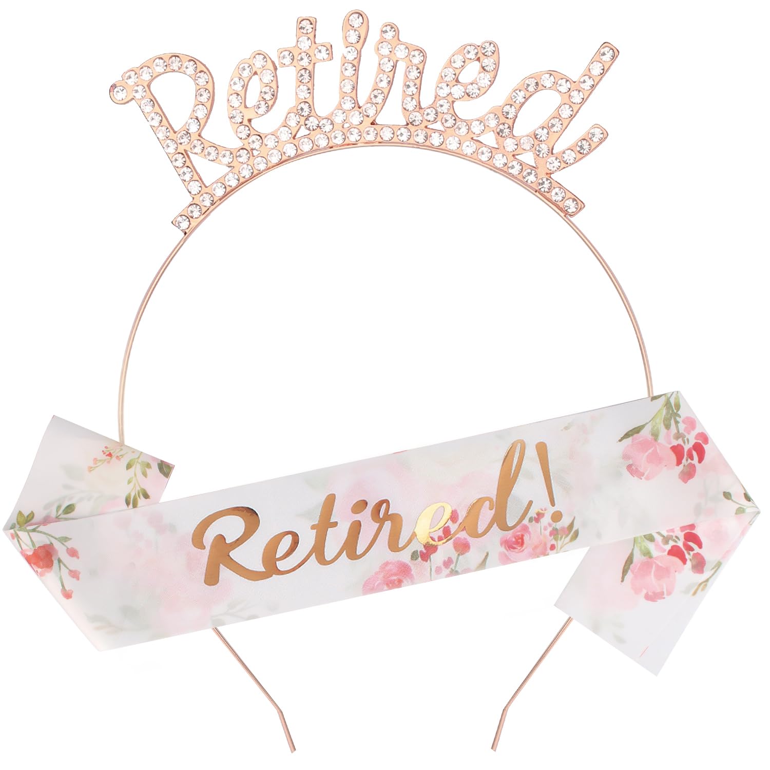 Didder Retirement Decorations Headband and Sash Set - Rose Gold Crown Headband, Retirement Sash for Women, Party Supplies