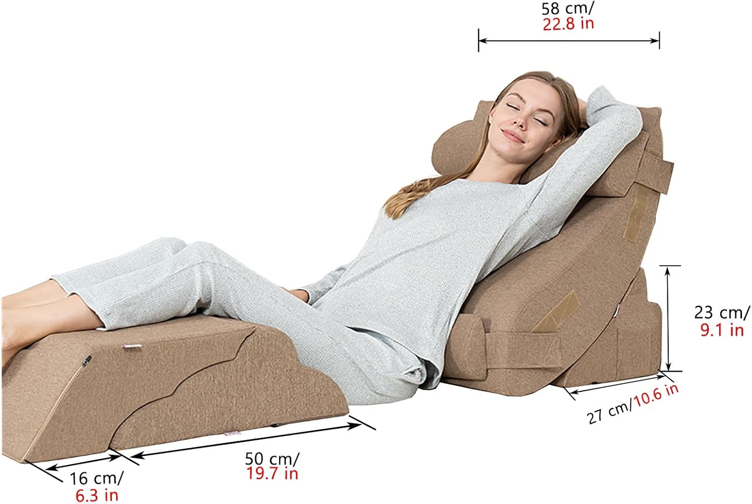 Bed Wedge Pillow - Adjustable Triangle Resting Pillow with Sticky Strips, Washable Cover for Headboard, Couch, Floor – Ideal for Post-Surgery, Knee, Back, Leg Support, GERD