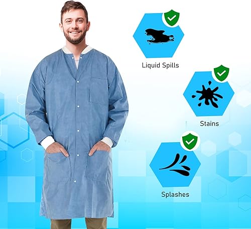 Miniatura 3 de EOM Abrigos de laboratorio desechables Abrigos de laboratorio para hombres y mujeres Abrigo de laboratorio hasta la rodilla con puños y cuello de