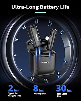 GRENARO J13 Wireless Mic, Noise Reduction Lapel Mic with Charging Case, Wireless Mic for Video Recording, YouTube, Facebook, Support System for Type C & iPhone (Single Channel Android Version)