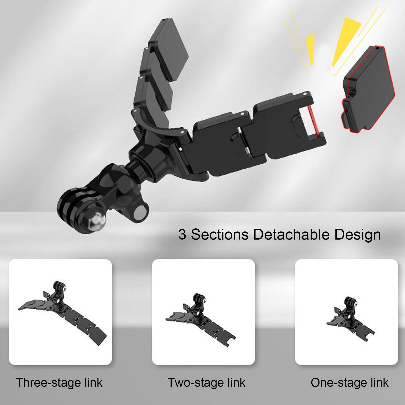 Akozon Soporte para Barbilla para Casco de Motocicleta, para Cámara de Acción, 3 Secciones, Adhesivo de Doble Cara Desmontable, Rotación de 360 ​​Grados, Soporte para Montaje en