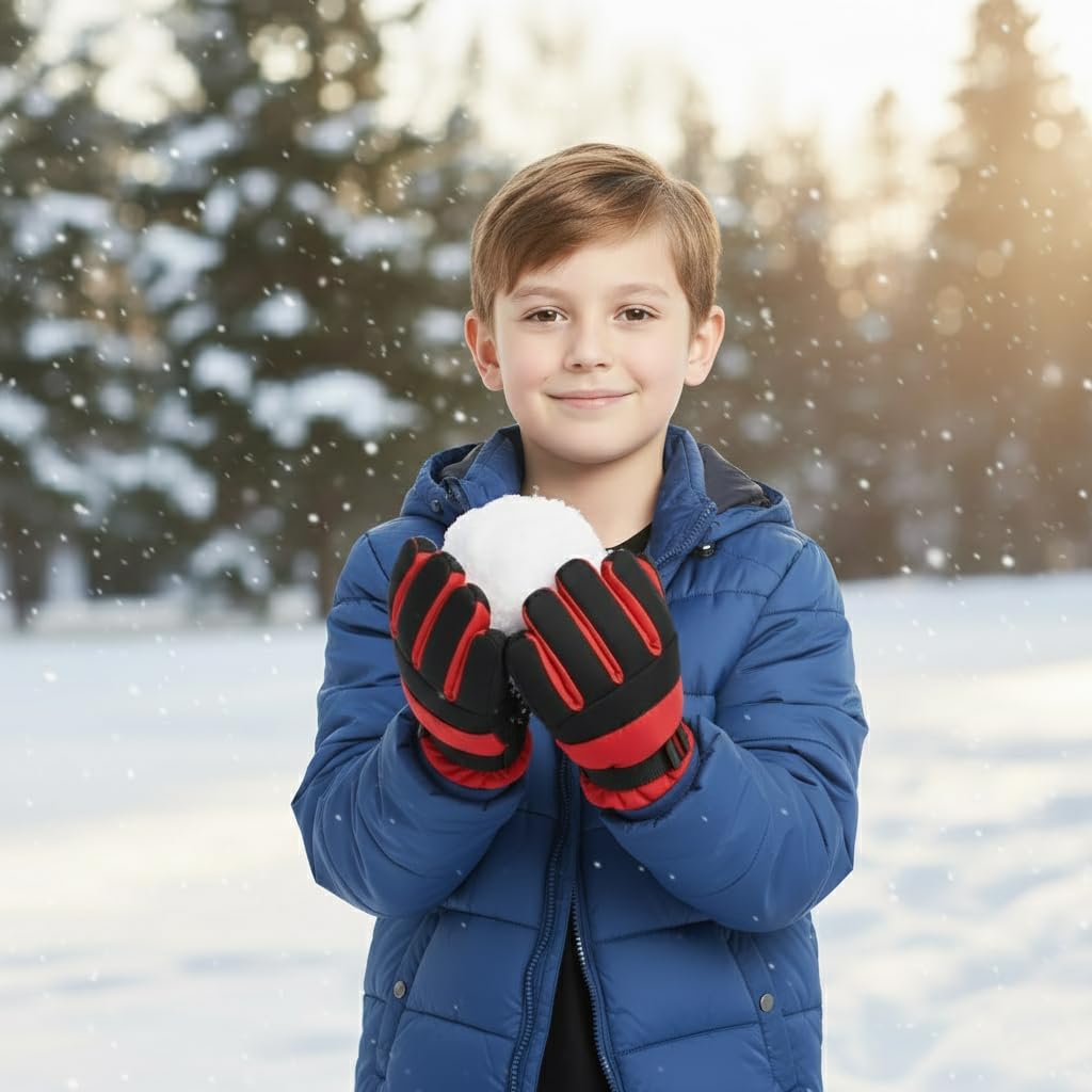 A2Z 4 Kids muchachos Ski Snowboarding Invierno Guantes A prueba de viento Al aire libre Deportes Térmica Fleece Forrada Ski Nieve Guantes Palmera/Pulgar Empuñaduras Equitación Guantes 6-13 Años