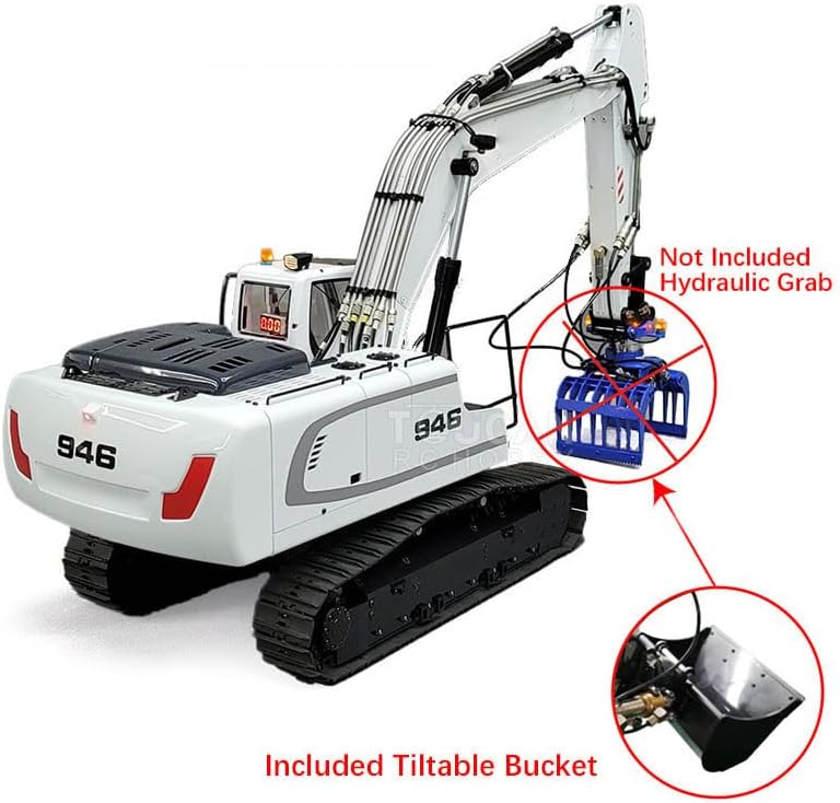 1/14 946 9CH Tracked RC Hydraulic Excavator Model Metal Tiltable Bucket Ripper Hobby Grade Model(White)